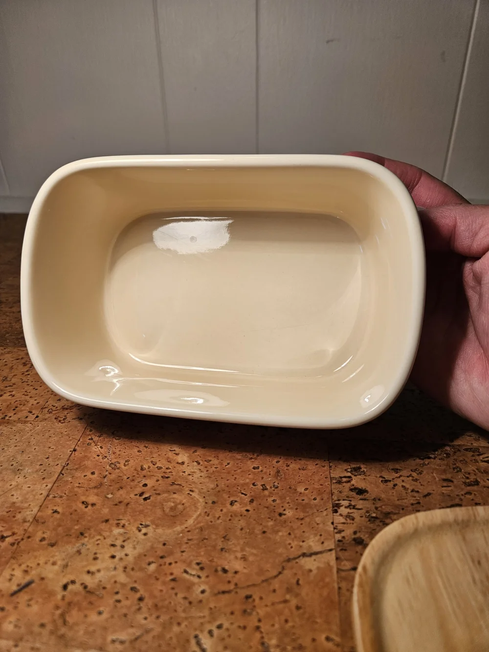 Ceramic Butter Container with Wooden Lid — Cream
